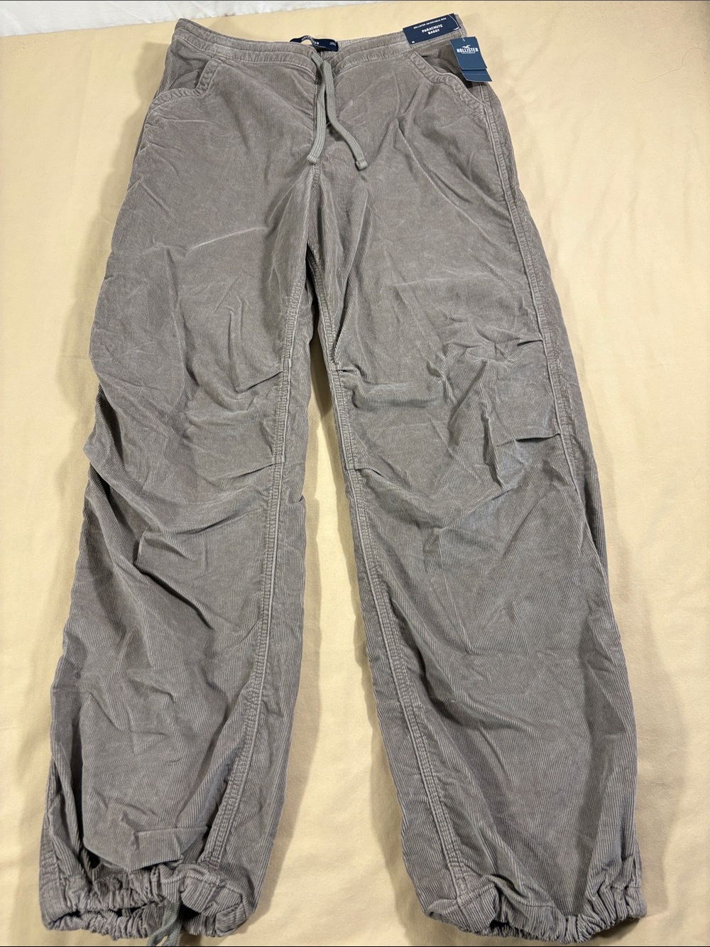 Y2K Hollister NWT Adjustable Rise Parachute Baggy Corduroy Pants Grey Cargo Med